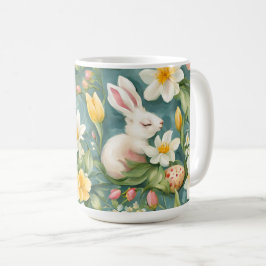 Bunnier, Vår blommor och Påskägg. Färgning Kaffemugg