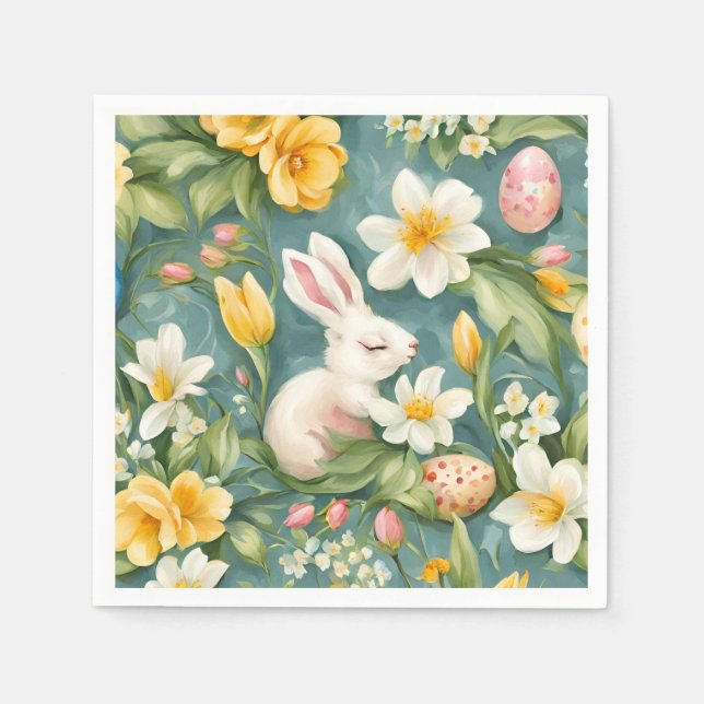 Bunnier, Vår blommor och Påskägg. Färgning Pappersservett (Framsidan)