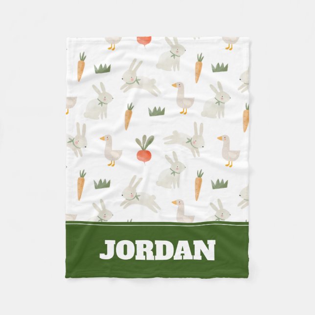 Bunnies & Anka på Farm Mönster Fleecefilt (Framsidan)