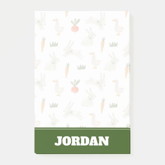 Bunnies & Anka på Farm Mönster Post-it Block (Framsida)