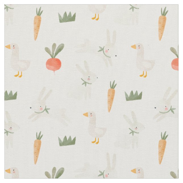 Bunnies & Anka på Farm Mönster Tyg (Närbild)