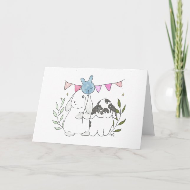 Bunnies Bonnie och Buddy Card Tack Kort (Framsida)