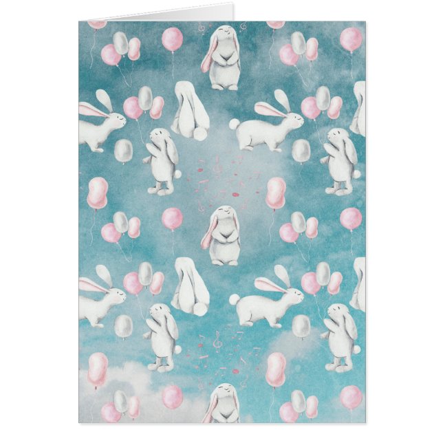 Bunnies Bunny i himmel-Cute Animal illustration Hälsningskort (Framsidan)