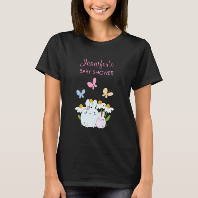 Bunnies, Butterflies & Daisys Baby Shower T Shirt (Framsida)
