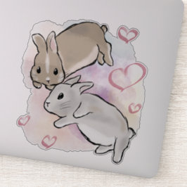 Bunnies cuddling watercolor  klistermärken
