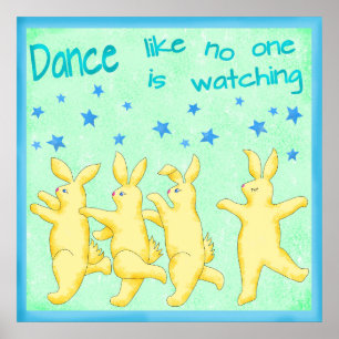 Bunnies dansar som ingen tittar på Gultens Grönt Poster