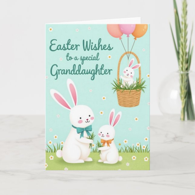 Bunnies Easter Wishes Granddaughter Card Kort (Framsida)