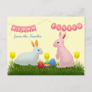 Bunnies, Eggs, Tulips och Glad påsk Bunting Vykort