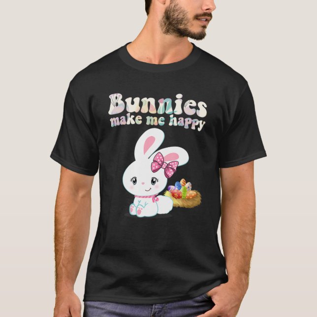BUNNIES GÖR MIG LYCKLIG Småbarn Girl Kid Mamma Cut T Shirt (Framsida)