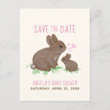 Bunnies Hearts Girl Baby Shower Save Date