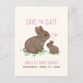 Bunnies Hearts Girl Baby Shower Save Date Meddelande Vykort