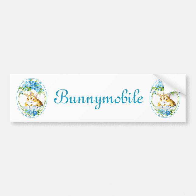 Bunnies i Blåa blommor Bildekal (Framsidan)