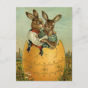 Bunnies in a Guld Egg, Vintage Victorian Påsk Helg Vykort