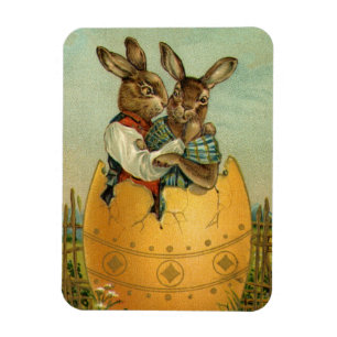 Bunnies in a Guld Egg, Vintage Victorian Påsk Magnet