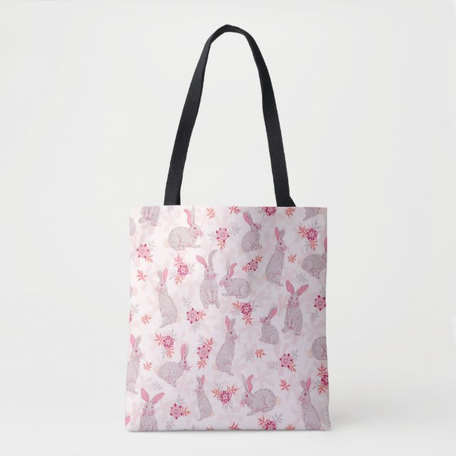Bunnies in Flower Fält Tote Bag Tygkasse (Framsida)
