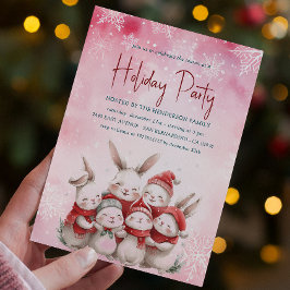 Bunnies med Red Scarf Rosa Julfest-inbjudan Inbjudningar