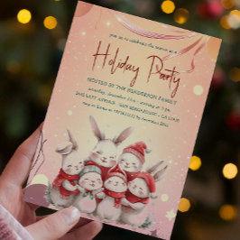 Bunnies med Red Scarf Warm Julfest-inbjudan Inbjudningar