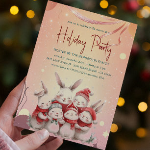 Bunnies med Red Scarf Warm Julfest-inbjudan Inbjudningar