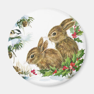 Bunnies och Bird Enjoy God Jul Snö Magnet