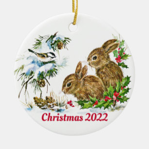Bunnies och Bird Enjoy Snö Anpassningsbar jul Julgransprydnad Keramik