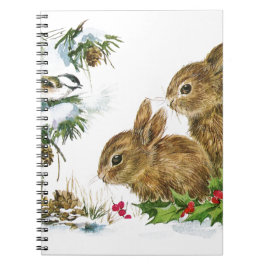 Bunnies och Bird Enjoy Snö Anteckningsbok