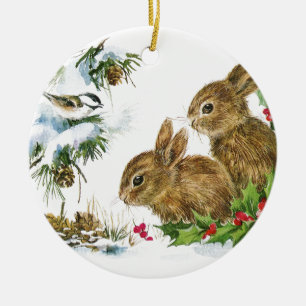 Bunnies och Bird Enjoy Snö Julgransprydnad Keramik