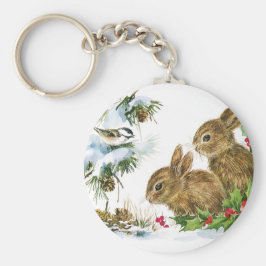 Bunnies och Bird Enjoy Snö Nyckelring