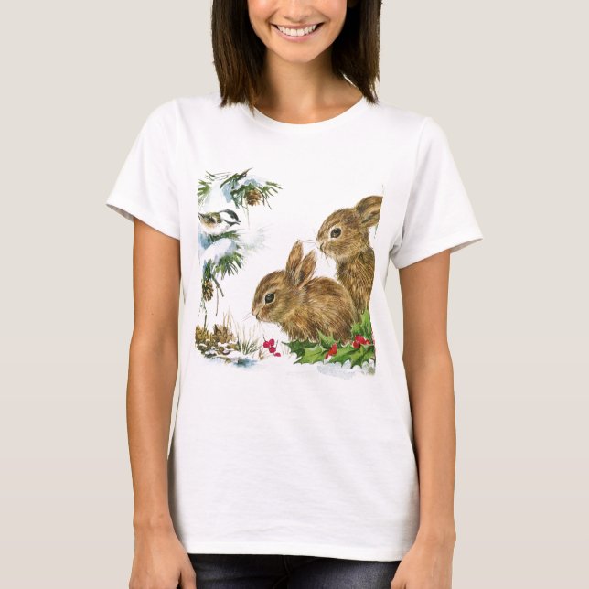 Bunnies och Bird Enjoy Snö T Shirt (Framsida)