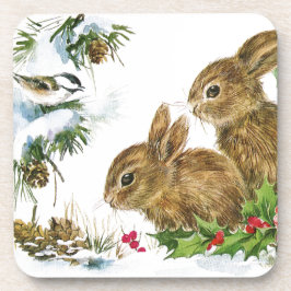 Bunnies och Bird Enjoy Snö Underlägg