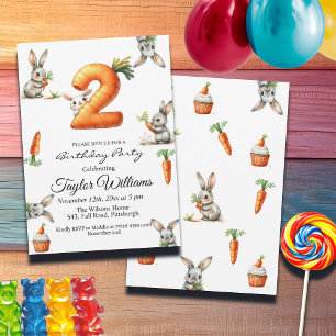 Bunnies och Carrots 2:a födelsedagen Party Inbjudningar