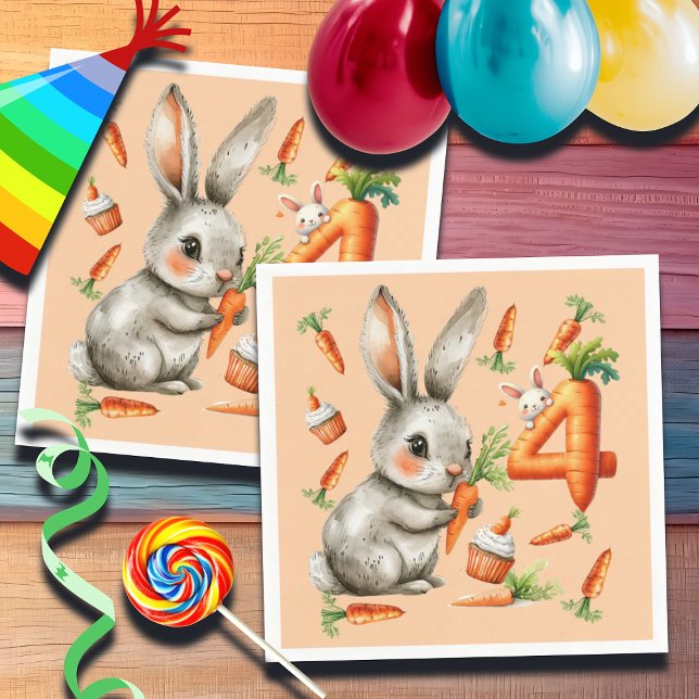 Bunnies och Carrots 4e födelsedagen Party Pappersservett (Skapare uppladdad)