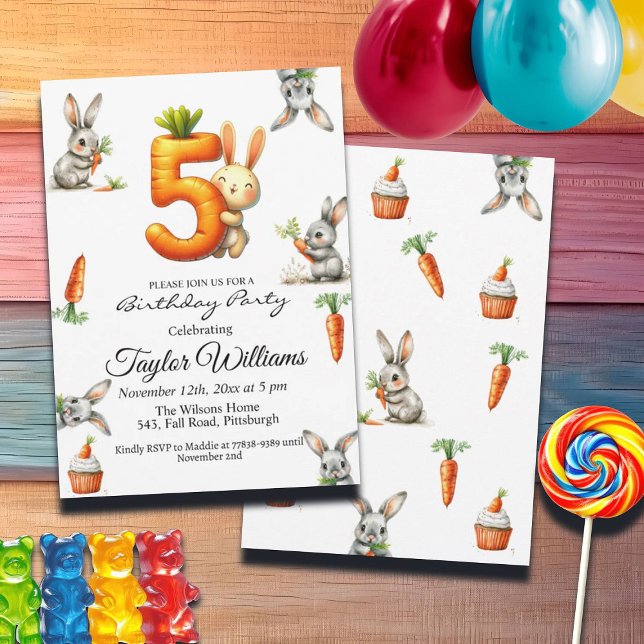 Bunnies och Carrots 5:e Födelsedagsfesten Inbjudningar (Skapare uppladdad)