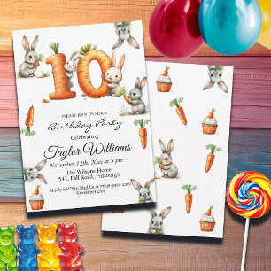 Bunnies och morötter 10:e Födelsedagsfesten Inbjudningar