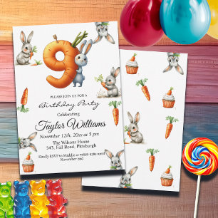 Bunnies och morötter 9:e Födelsedagsfesten Inbjudningar