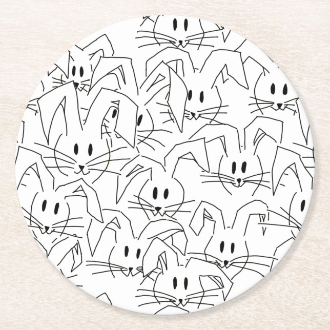 Bunnies på vit - sömlös mönster. underlägg papper rund (Framsidan)