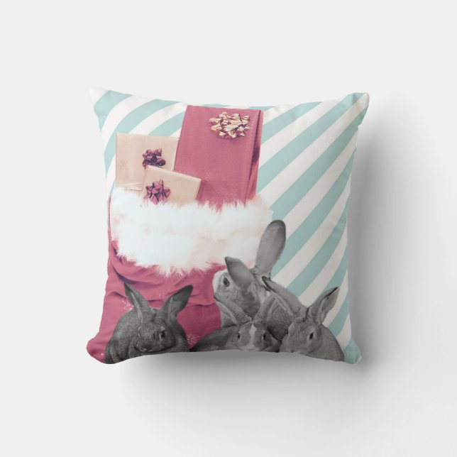 Bunnies Peeking i Santa's Sack Kudde (Framsida)