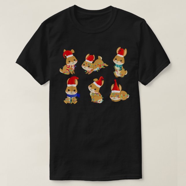 Bunnies Rabbit Wearing Santa Hat jul Ljus T Shirt (Design framsida)