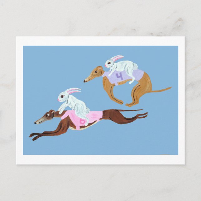 Bunnies riding Greyhounds Vykort (Framsida)