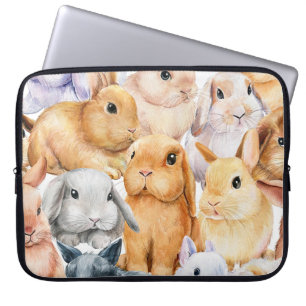 Bunnies Watercolor Animal Background Laptop Fodral