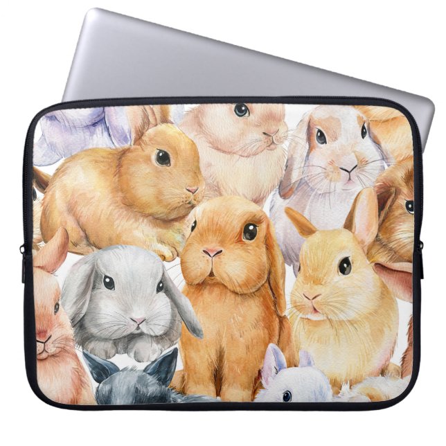 Bunnies Watercolor Animal Background Laptop Fodral (Framsidan)