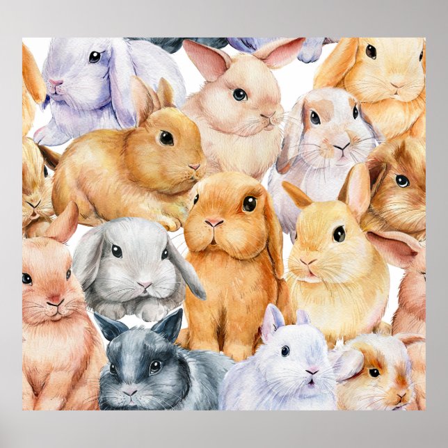 Bunnies Watercolor Animal Background Poster (Framsidan)