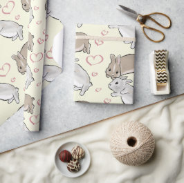 Bunnies with hearts yellow  presentpapper