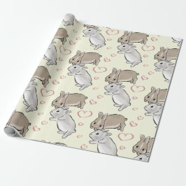 Bunnies with hearts yellow presentpapper