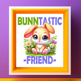 Bunntastisk Friend pun. Cute Bunny Rabbit tecknad Fototryck