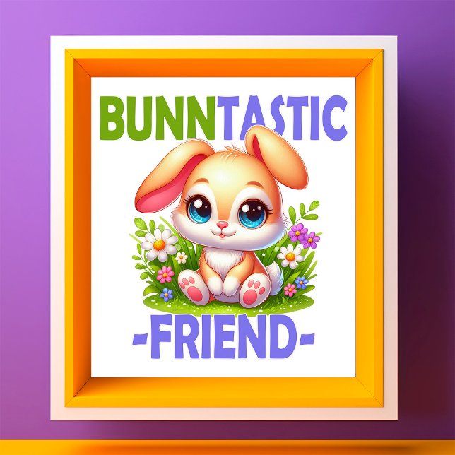 Bunntastisk Friend pun. Cute Bunny Rabbit tecknad Fototryck (Skapare uppladdad)
