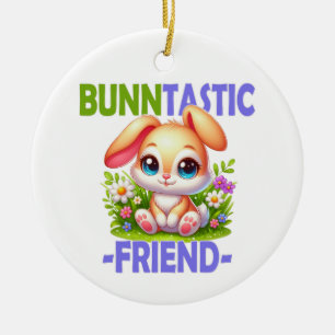 Bunntastisk Friend pun. Cute Bunny Rabbit tecknad Julgransprydnad Keramik