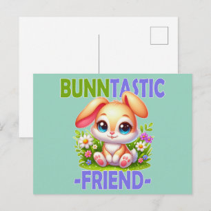Bunntastisk Friend pun. Cute Bunny Rabbit tecknad Vykort