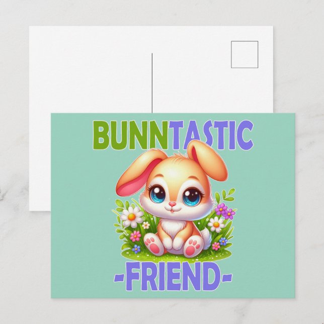 Bunntastisk Friend pun. Cute Bunny Rabbit tecknad Vykort (Fram/baksida)