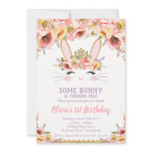 Bunny 1:a födelsedag bjuder in Girls Blommigt Rabb