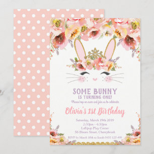 Bunny 1:a födelsedag bjuder in Girls Blommigt Rabb Inbjudningar